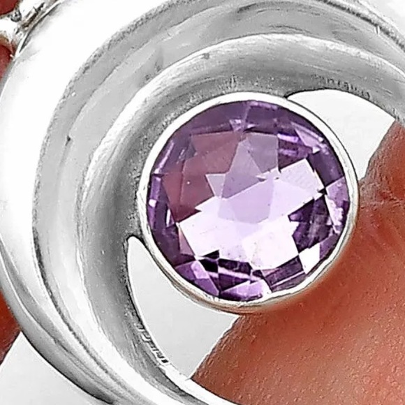 Crescent moon gemstone sterling silver pendant - Picture 2 of 3